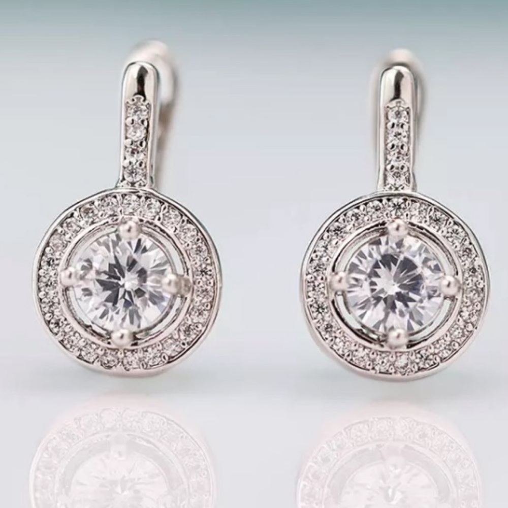 NEW S925 SILVER ROUND DIAMOND STUD EARRINGS